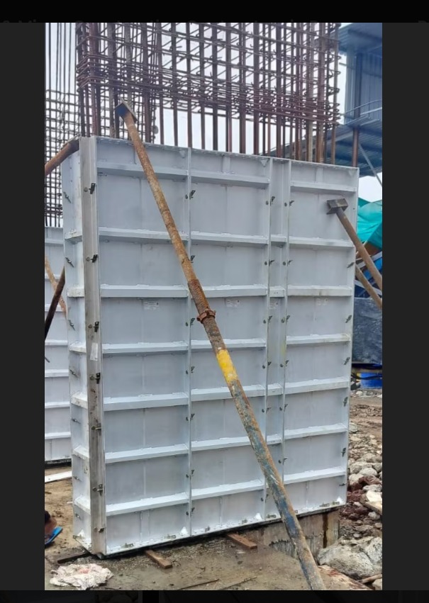 Aluminium formwork panels arranged at site